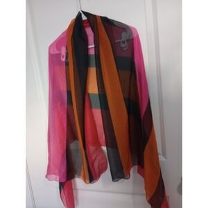 Segalini Italy Sheer Colorblock Scarf Wrap 38x64 Pink Orange Black Lightweight